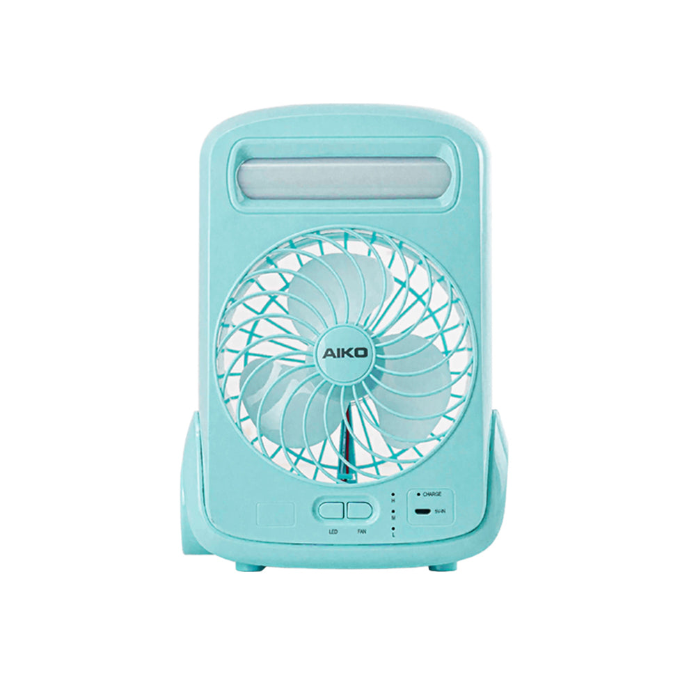 พัดลมชาร์จไฟ พร้อมโคมไฟ Rechargeable Fan | KN-2825 สีฟ้า