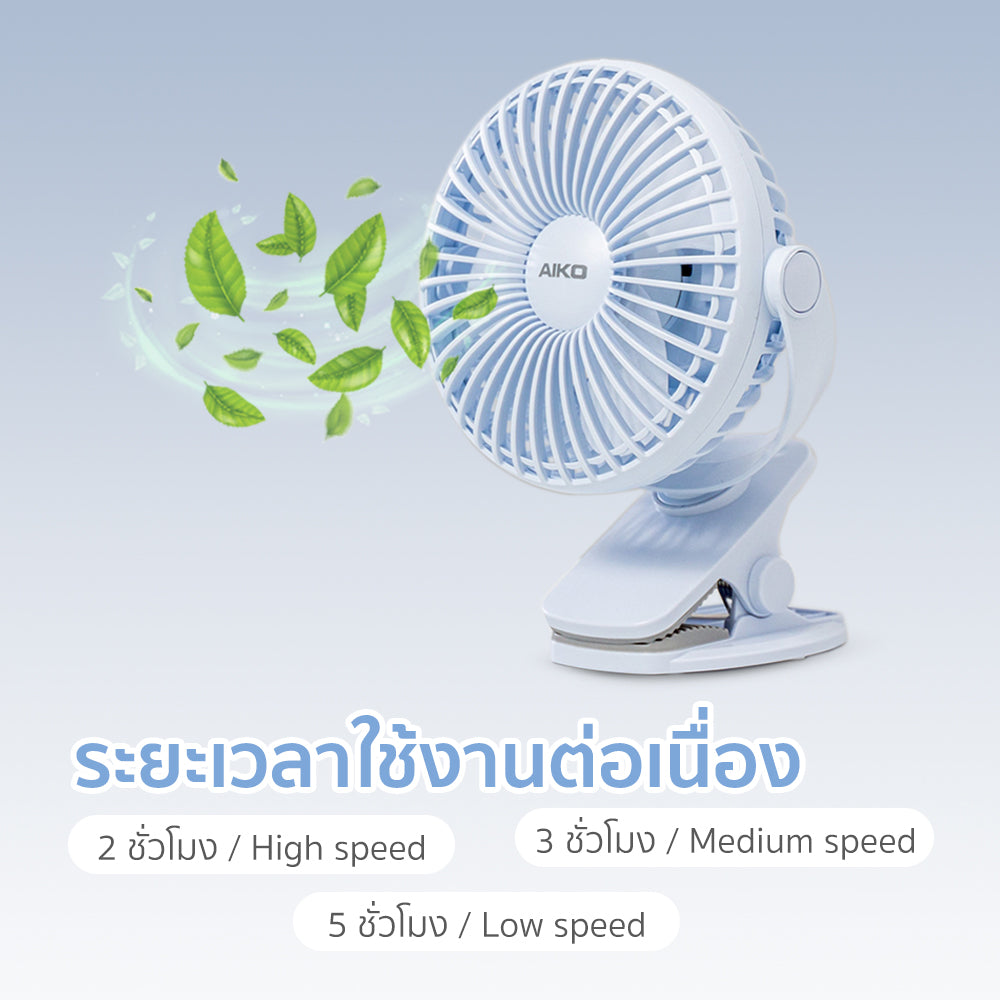 พัดลม ชาร์จไฟ 4 นิ้ว แบบหนีบและตั้งโต๊ะ Rechargeable Fan | KN-L2785 สีฟ้า