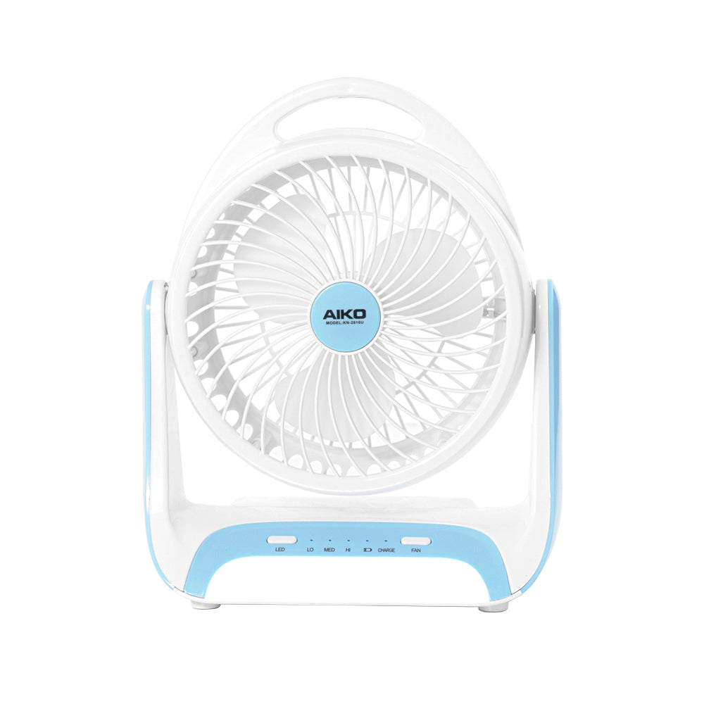 พัดลม ชาร์จไฟ 6 นิ้ว พร้อมโคมไฟ Rechargeable Fan | KN-2816U สีฟ้า