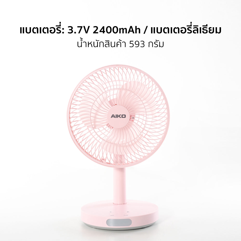 พัดลม ชาร์จไฟ 7 นิ้ว พร้อมโคมไฟ Rechargeable Fan with Lamp | KN-2827 สีชมพู