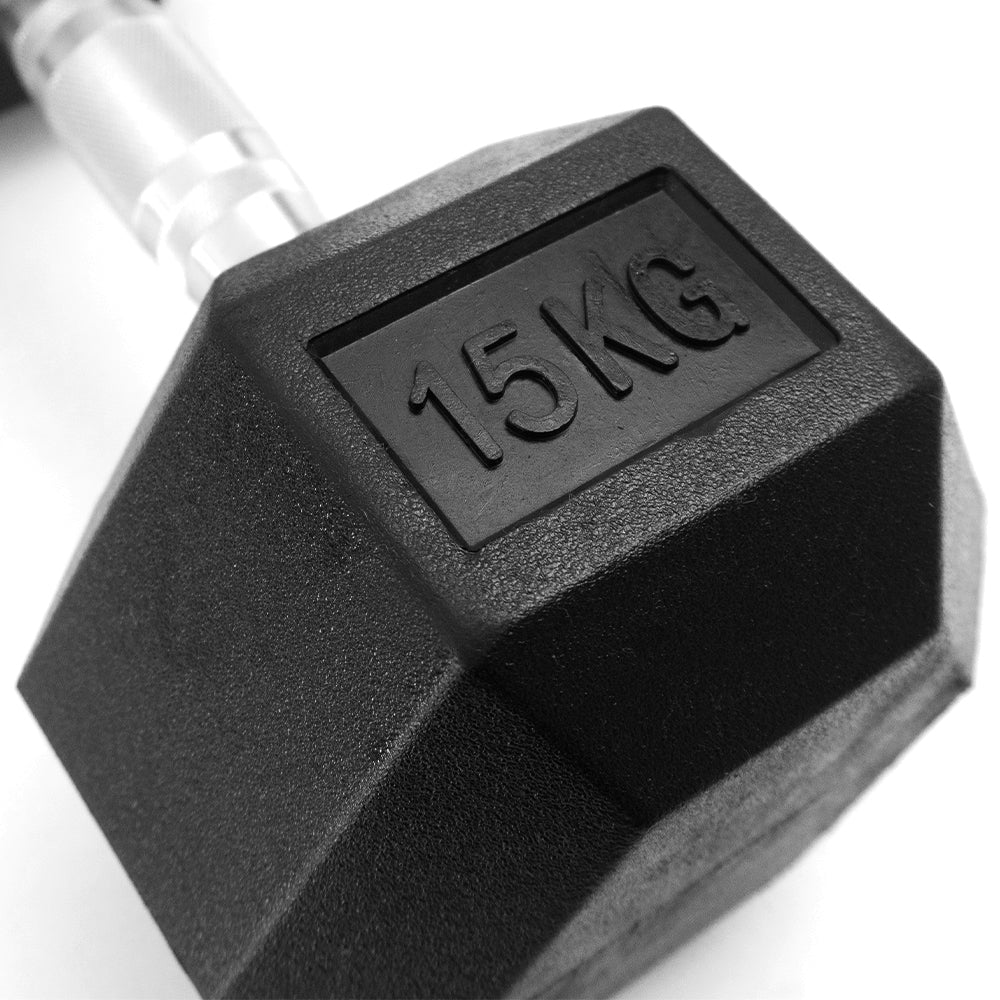 ดัมเบลเหล็ก หุ้มยางทรงหกเหลี่ยม | RUBBER HEX DUMBBELLS 15kg