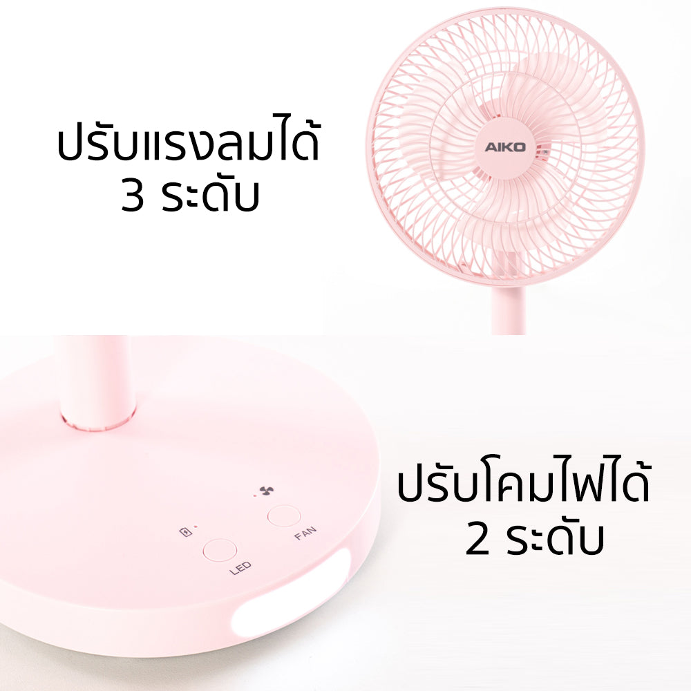 พัดลม ชาร์จไฟ 7 นิ้ว พร้อมโคมไฟ Rechargeable Fan with Lamp | KN-2827 สีชมพู