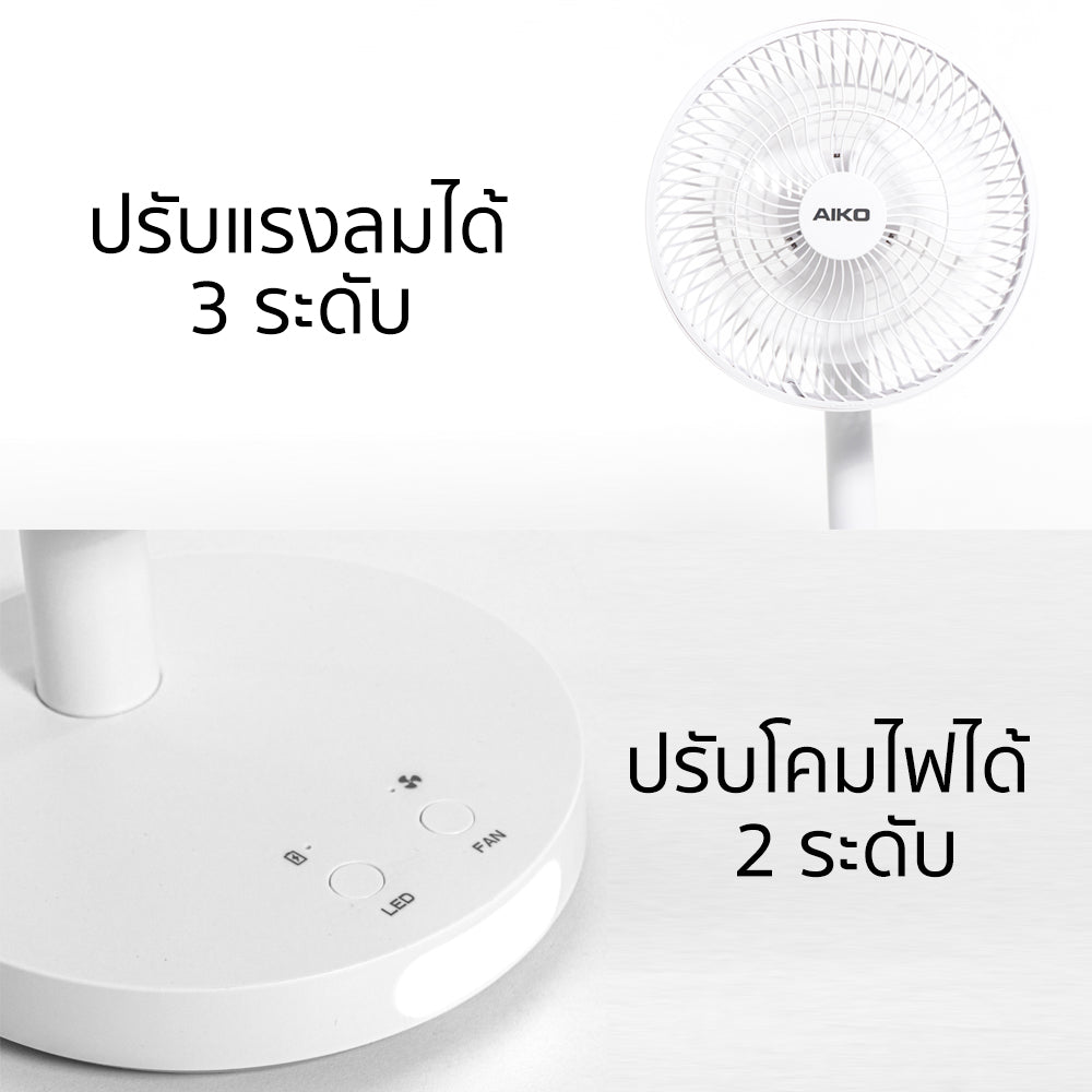 พัดลม ชาร์จไฟ 7 นิ้ว พร้อมโคมไฟ Rechargeable Fan with Lamp | KN-2827 สีขาว