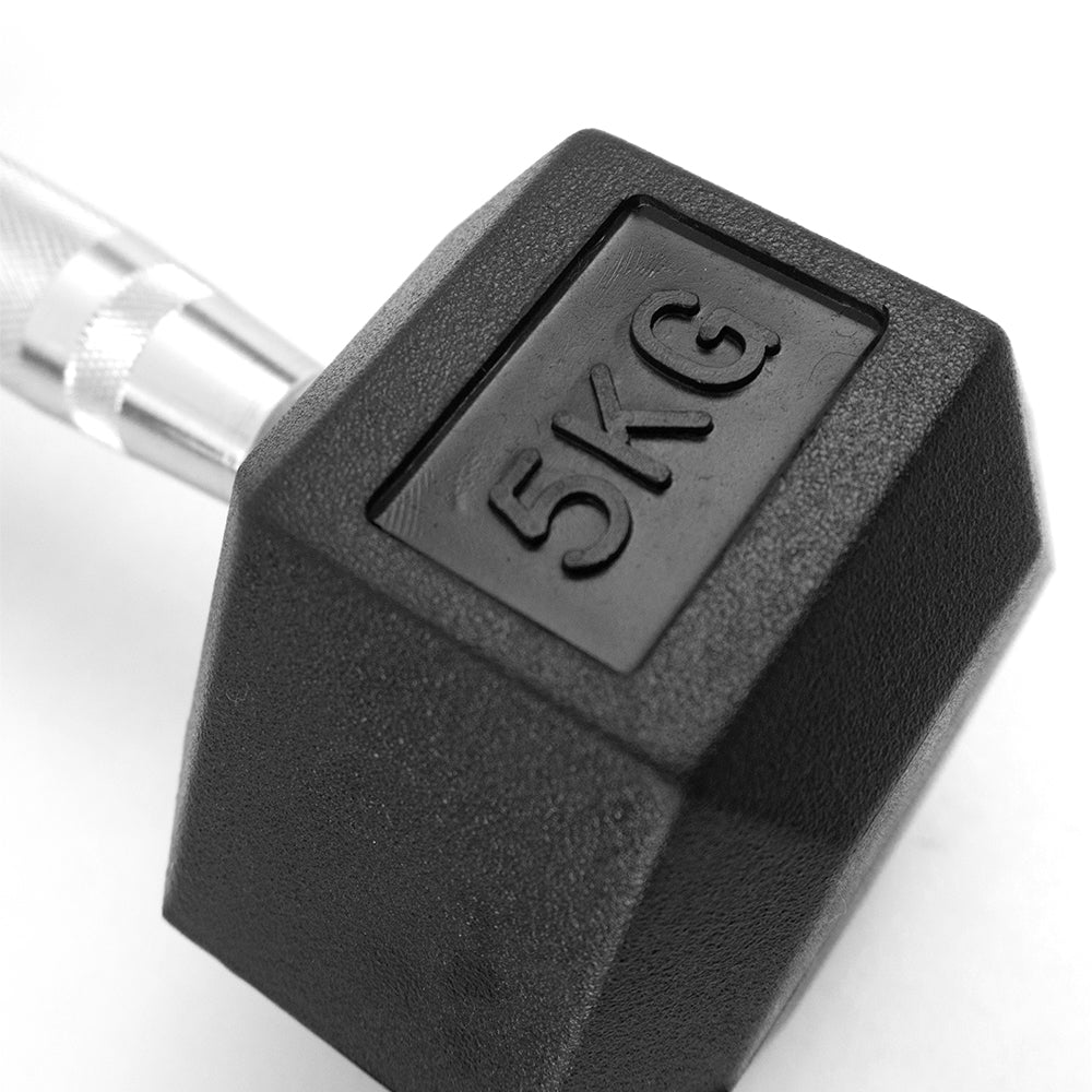 ดัมเบลเหล็ก หุ้มยางทรงหกเหลี่ยม | RUBBER HEX DUMBBELLS 5kg
