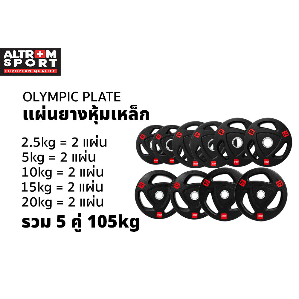 ชุดแผ่นน้ำหนักหุ้มยาง 105kg | Olympic Weight Plate Set 105kg
