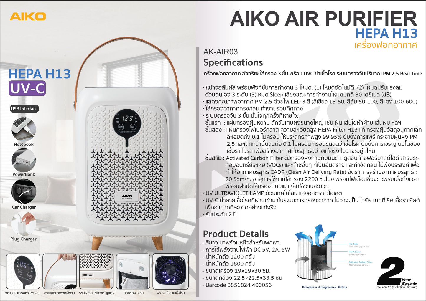 เครื่องฟอกอากาศ UVC Air Purifier | AK-AIRO3