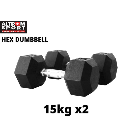 ดัมเบลเหล็ก หุ้มยางทรงหกเหลี่ยม | RUBBER HEX DUMBBELLS 15kg
