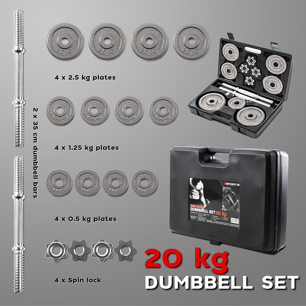 ดัมเบลเหล็ก ปรับน้ำหนัก Dumbbell Set Chromium with Plastic Case 20kg | DBS 20 kg