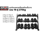 ดัมเบลเหล็กหกเหลี่ยม พร้อมชั้นวาง 275kg Hex Rubber Dumbbell Set with 3-Tier Rack (Commercial-Grade)