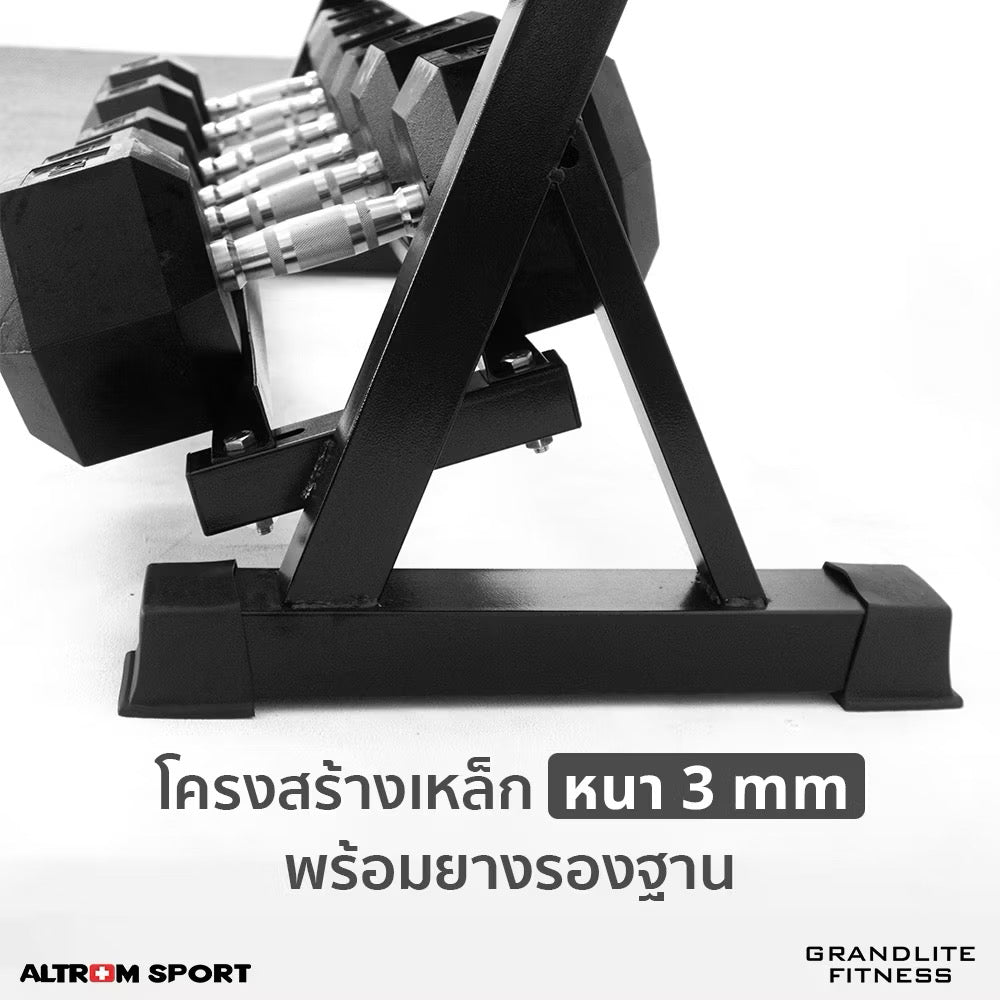ดัมเบลเหล็กหกเหลี่ยม พร้อมชั้นวาง 275kg Hex Rubber Dumbbell Set with 3-Tier Rack (Commercial-Grade)