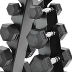 ชุดดัมเบลเหล็กหกเหลี่ยม  พร้อมชั้นวาง 6 คู่ 105kg Hex Rubber Dumbbell Set with Rack