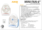 พัดลม ชาร์จไฟ 6 นิ้ว พร้อมโคมไฟ Rechargeable Fan | KN-2816U สีฟ้า