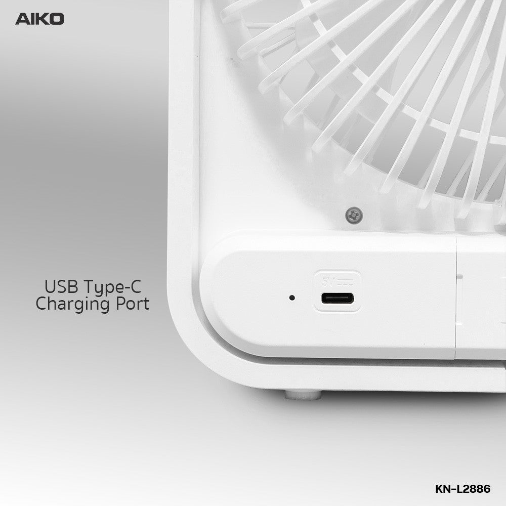 พัดลม ชาร์จไฟ 6 นิ้ว พร้อมโคมไฟ Rechargeable Fan with Lamp | KN-L2886 สีขาว