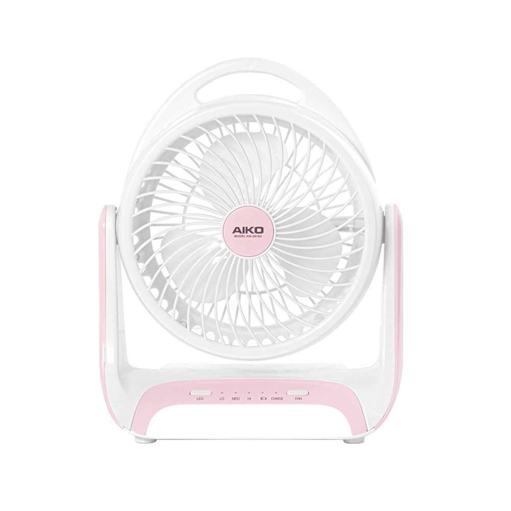 พัดลม ชาร์จไฟ 6 นิ้ว พร้อมโคมไฟ Rechargeable Fan | KN-2816U สีชมพู
