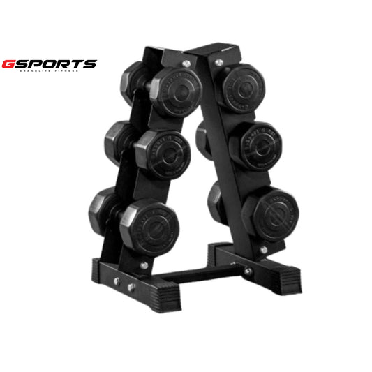 ดัมเบลพลาสติกสีดำ ชั้นวางดัมเบล Dumbbell Set with 3-Pair A-Shaped Rack