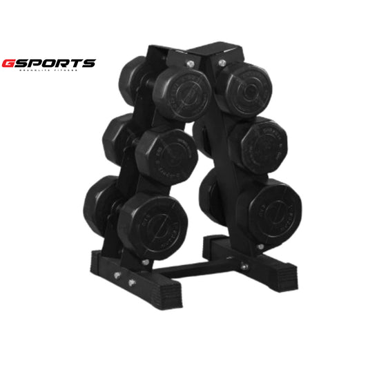 ดัมเบลพลาสติกสีดำ น้ำหนัก 6,8,10kg ชั้นวางดัมเบล Dumbbell Set with 3-Pair A-Shaped Rack