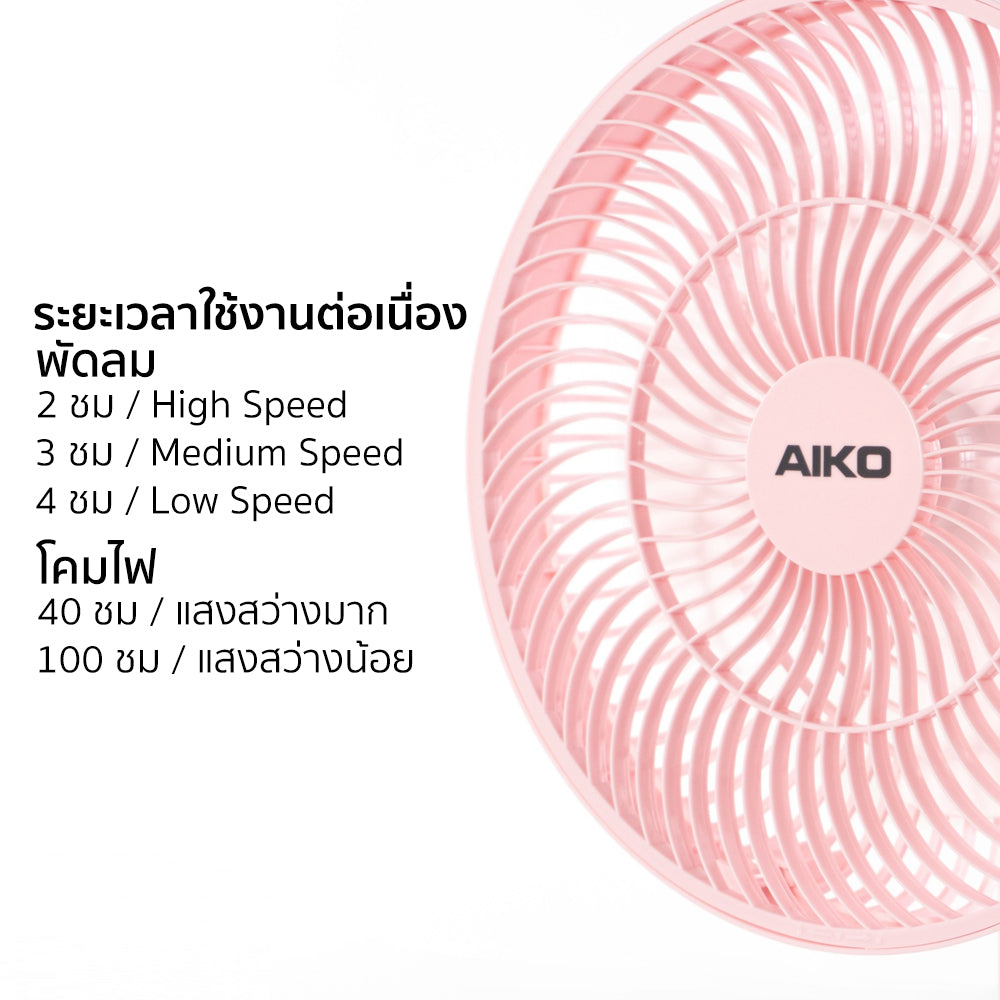 พัดลม ชาร์จไฟ 7 นิ้ว พร้อมโคมไฟ Rechargeable Fan with Lamp | KN-2827 สีชมพู