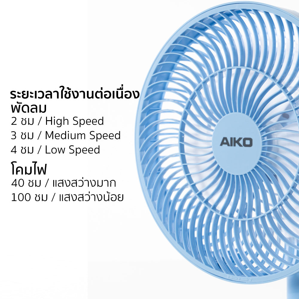 พัดลม ชาร์จไฟ 7 นิ้ว พร้อมโคมไฟ Rechargeable Fan with Lamp | KN-2827 สีฟ้า