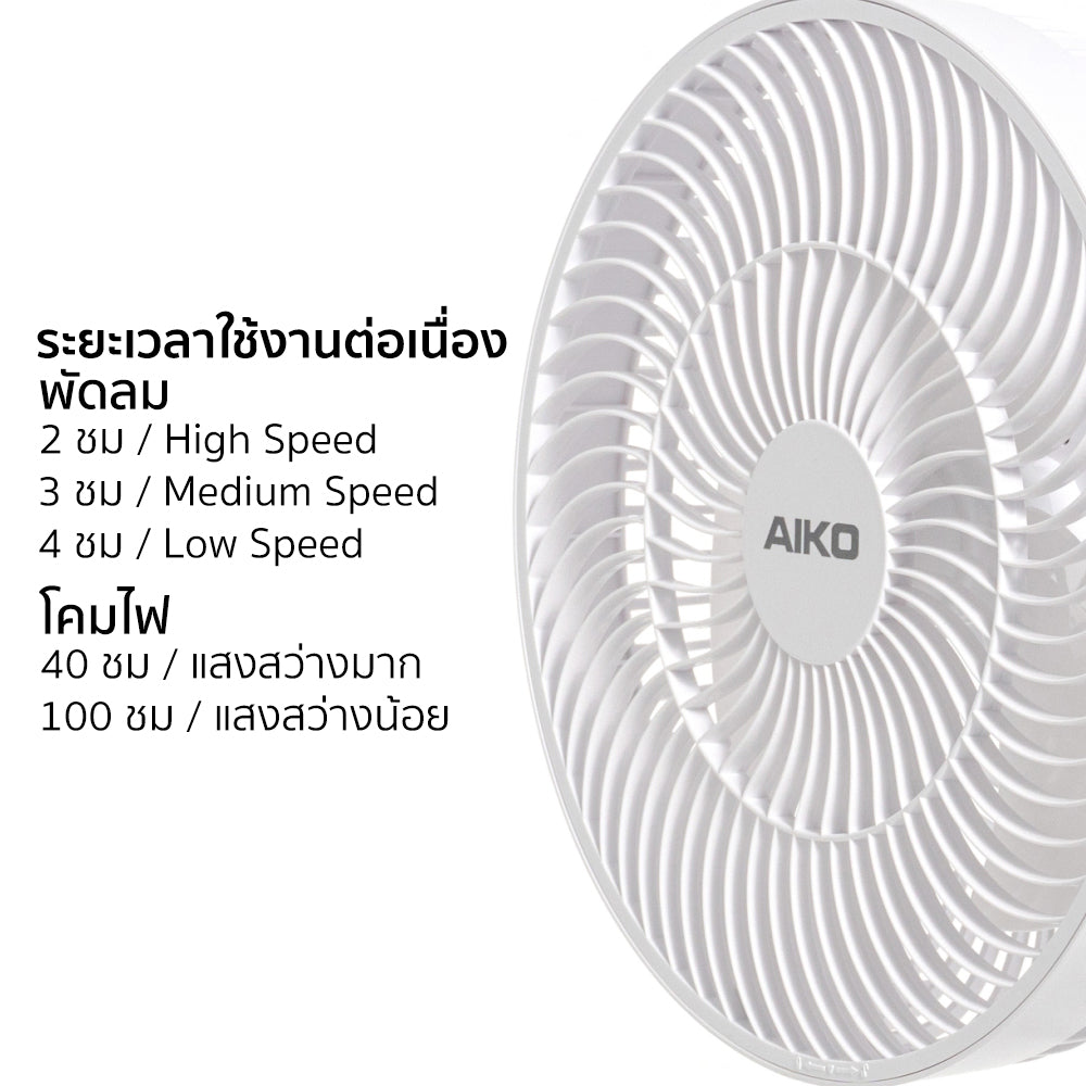 พัดลม ชาร์จไฟ 7 นิ้ว พร้อมโคมไฟ Rechargeable Fan with Lamp | KN-2827 สีขาว