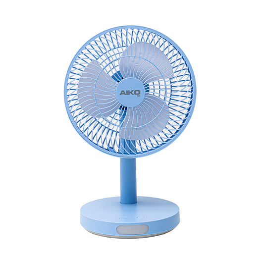 พัดลม ชาร์จไฟ 7 นิ้ว พร้อมโคมไฟ Rechargeable Fan with Lamp | KN-2827 สีฟ้า