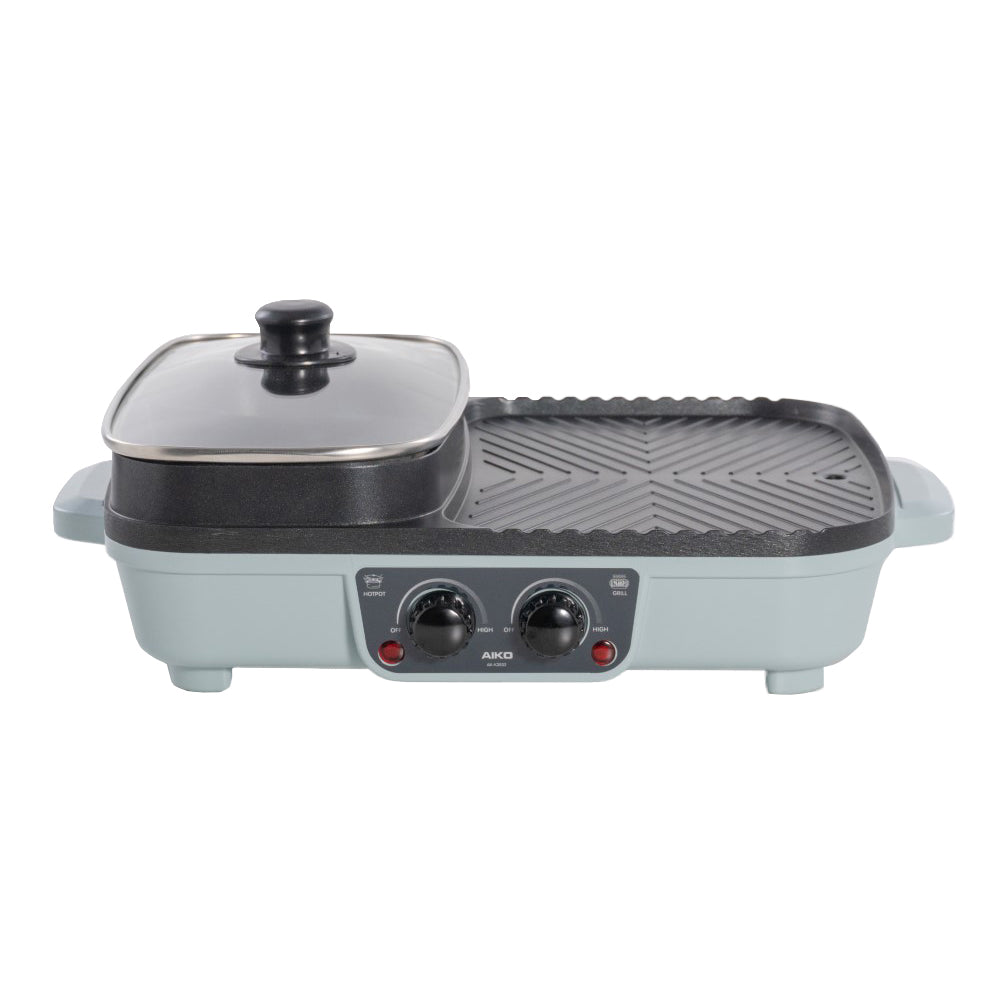 เตาปิ้งย่าง กระทะย่างไฟฟ้า BBQ พร้อมหม้อชาบู2ช่อง | AK-K3832 สีฟ้า