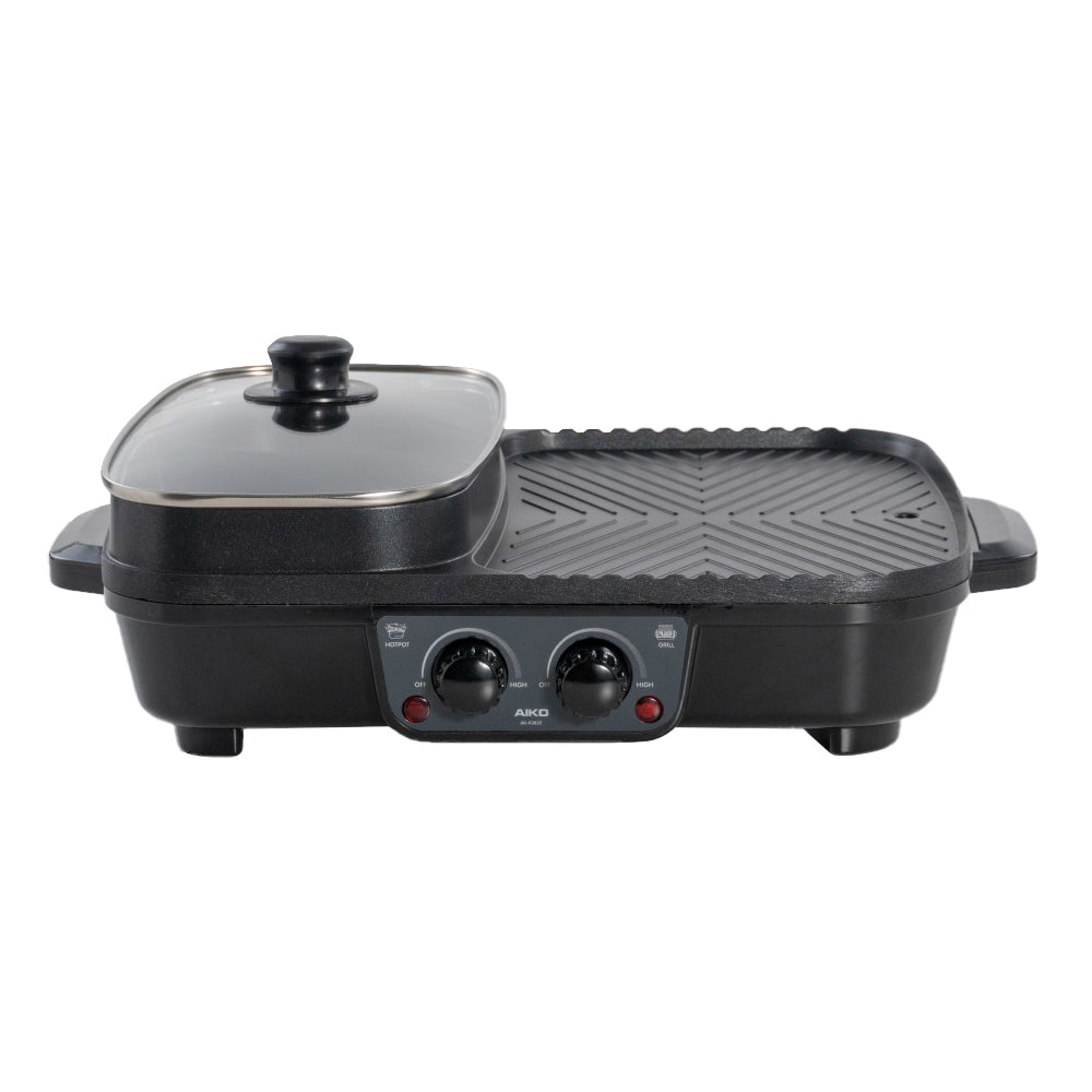 เตาปิ้งย่าง กระทะย่างไฟฟ้า BBQ พร้อมหม้อชาบู 2 ช่อง |  AK-K3832 สีดำ