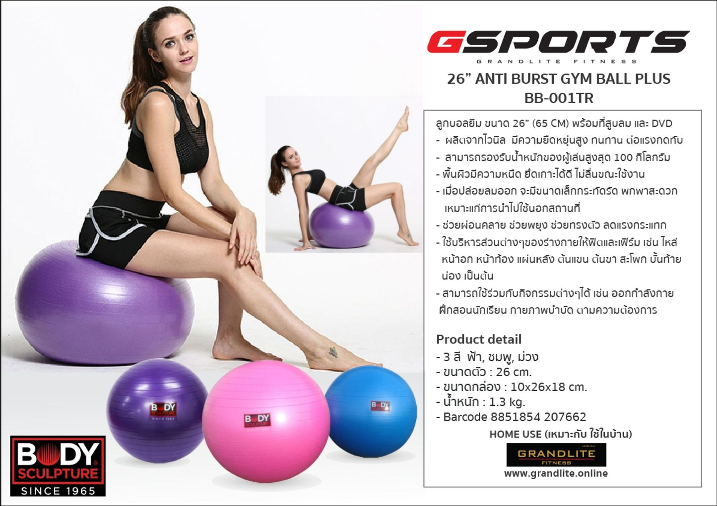 ลูกบอลยิม 26 นิ้ว Gym Ball 26inch | BB-001TR